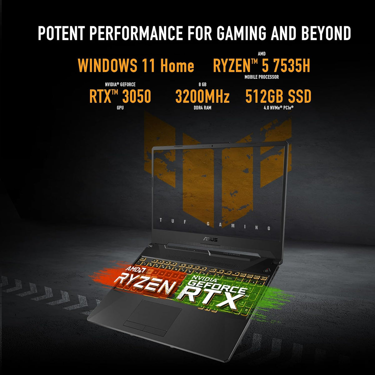 ASUS TUF GAMING A15 FA506NC-HN002W AMD RYZEN R5 7535HS 8GB 512GB SSD 15.6Inch Full HD Windows 11 Home، كمبيوتر محمول أسود