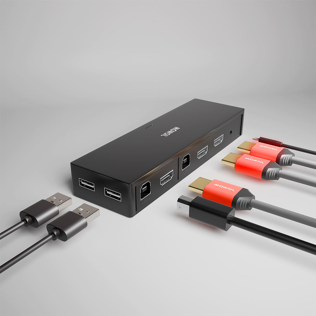 Mowsil HDMI KVM Switch 2 Port 4K@60Hz – Share USB Keyboard, Mouse & Monitor Between 2 PCs/Laptops
