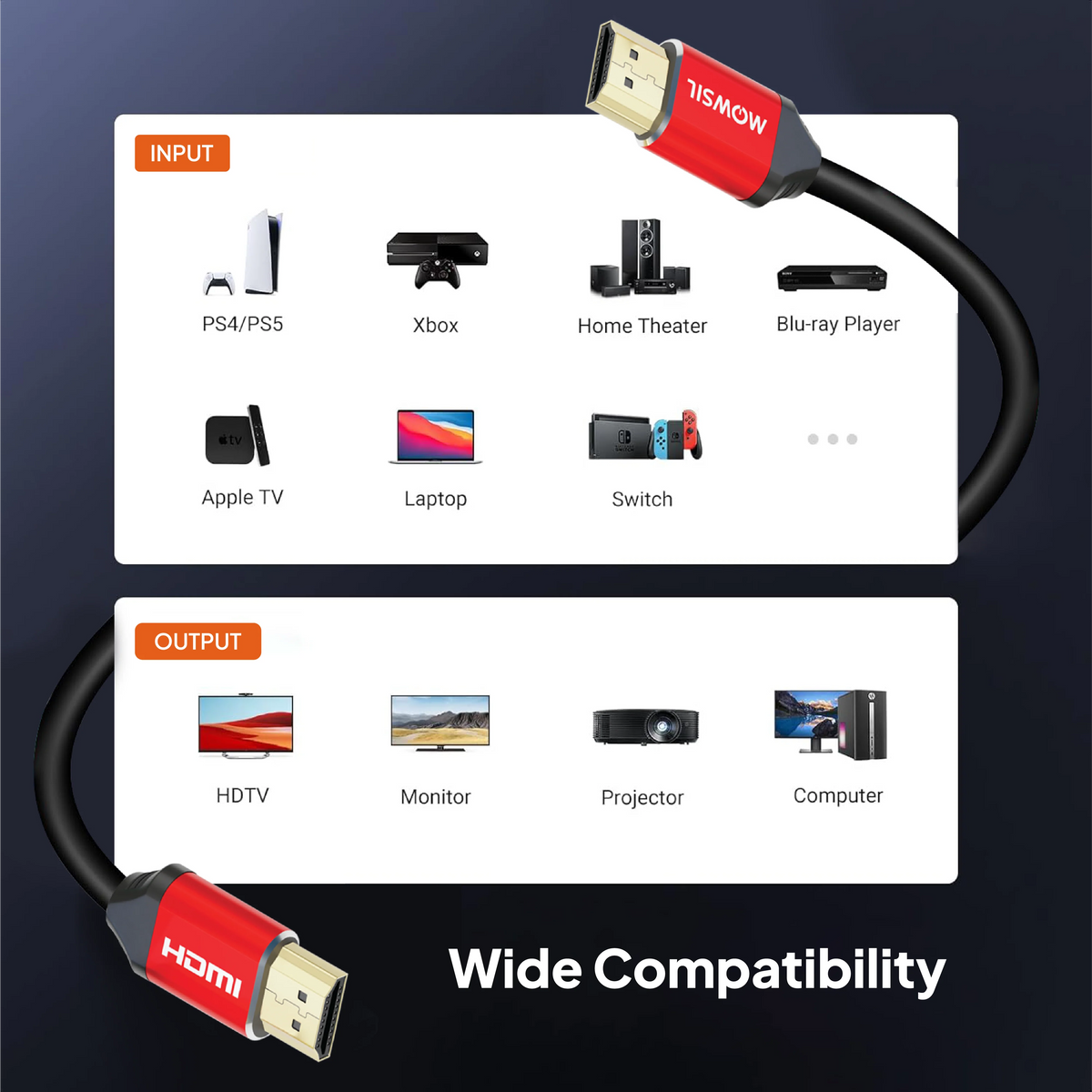 Mowsil HDMI 1.4 Cable | 4K@30Hz, 1080p@60Hz, 10.8Gbps High Speed, 3D, DTS:X, Gold-Plated | TV PC PS5 Monitor