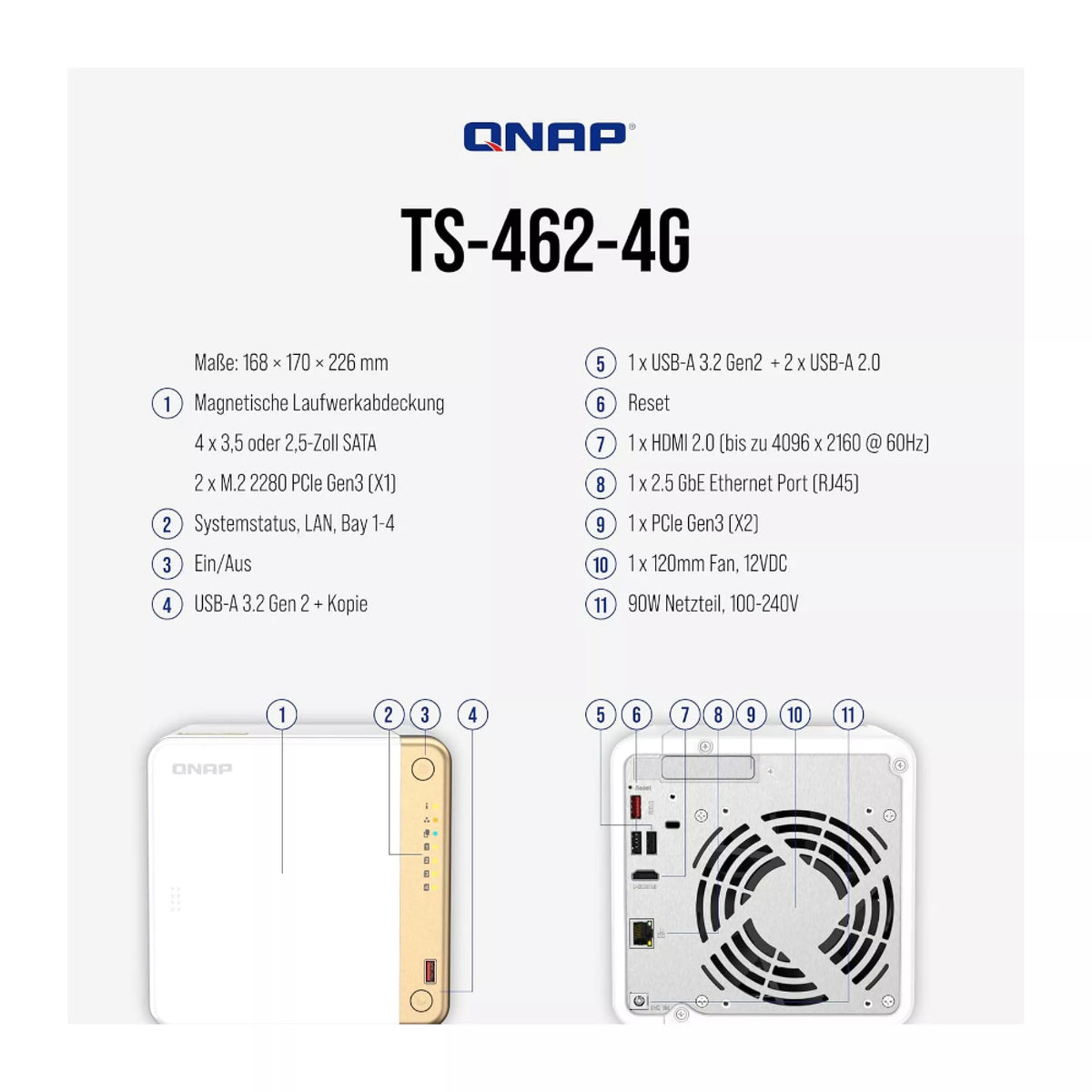QNAP TS-462-4G 4-Bay, 2.5GbE, Intel CPU, 4GB RAM, M.2 Slots, PCIe Slot, Home NAS