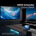 Mowsil HDMI KVM Extender over Cat6 Ethernet, 120M Long-Distance HDMI Transmission, USB-A & USB-C Keyboard & Mouse Sharing, IR Remote Control, One-to-Many Up to 253 Receivers