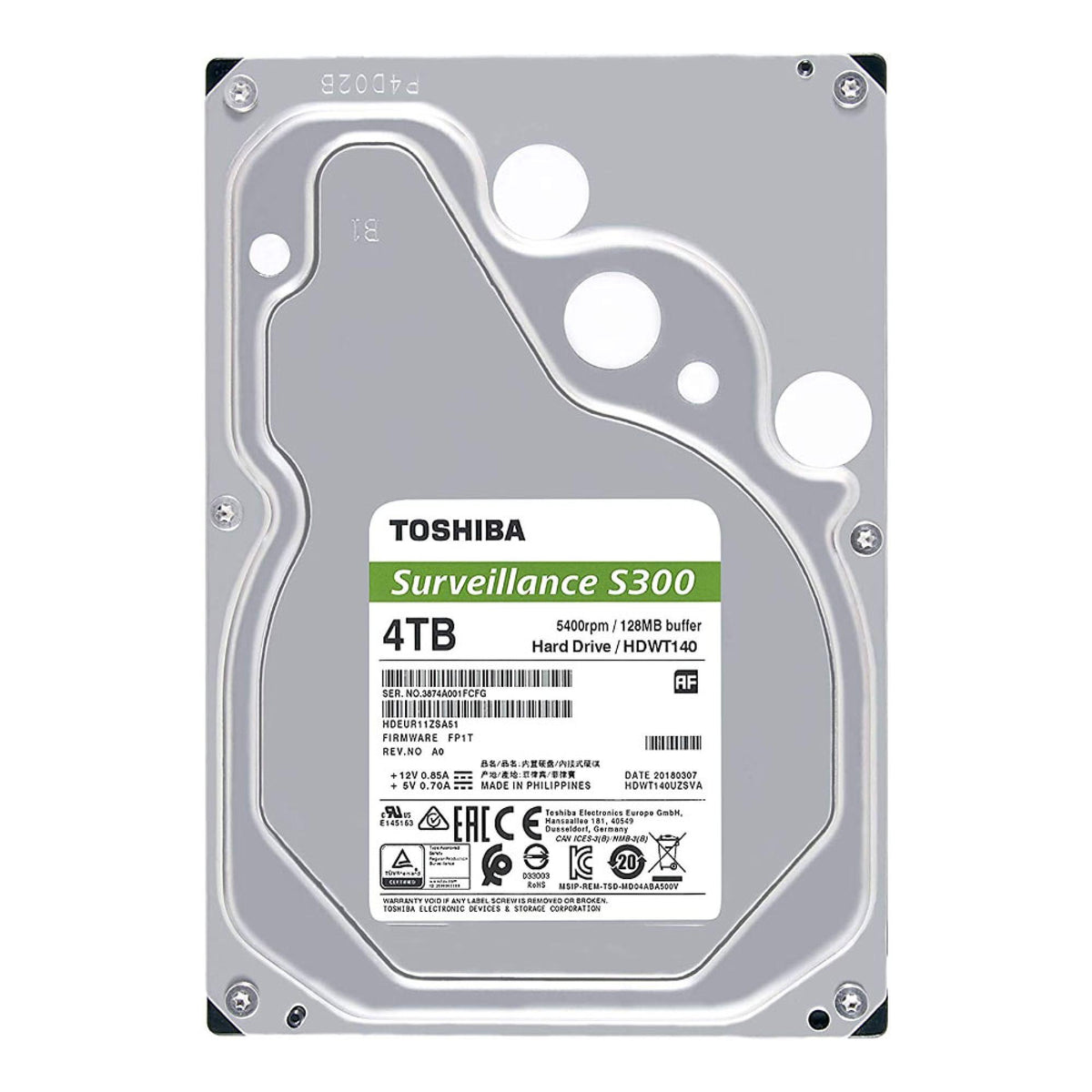 Toshiba S300 4TB 3.5 Inch Surveillance Internal Hard Drive, HDWT840UZSVA