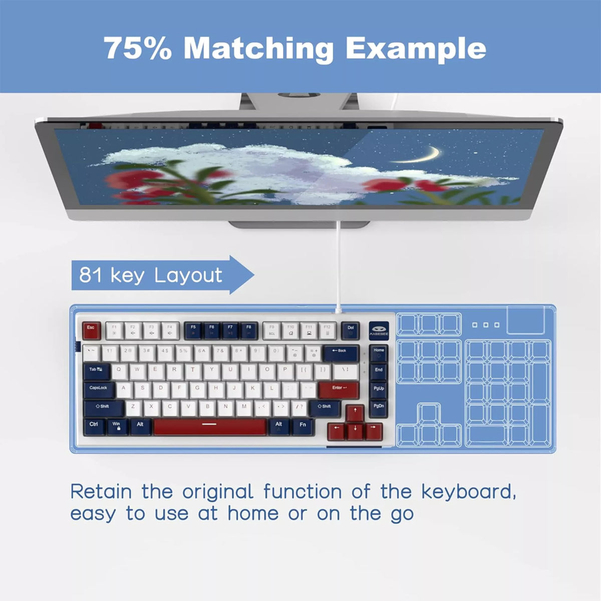 Magegee SKY81 Wired Mechanical KB Blue Switch Blue Light Blue White
