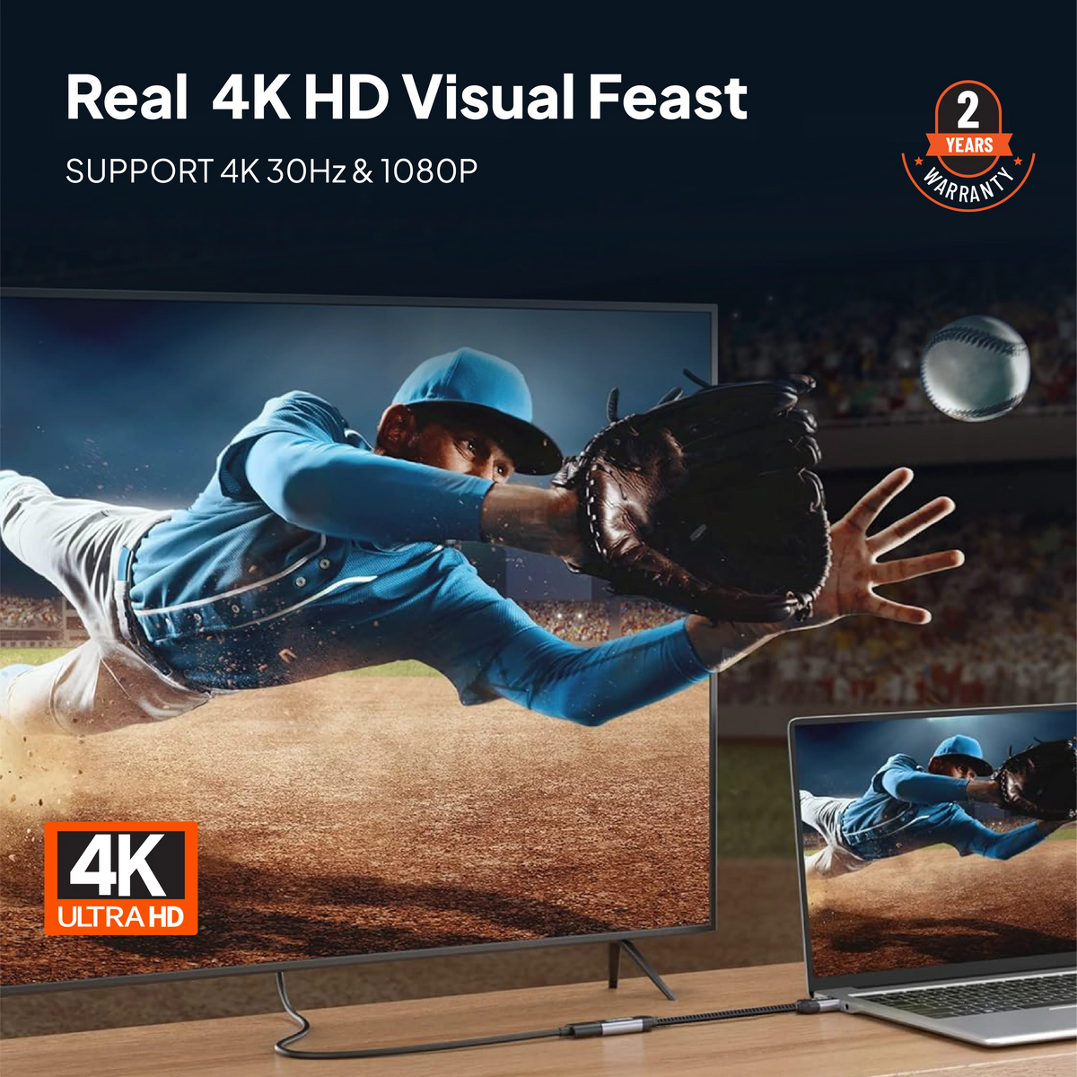 Mowsil DisplayPort to HDMI Adapter | 4K@60Hz, Gold-Plated, Aluminum Alloy, Plug & Play | Monitor TV Converter
