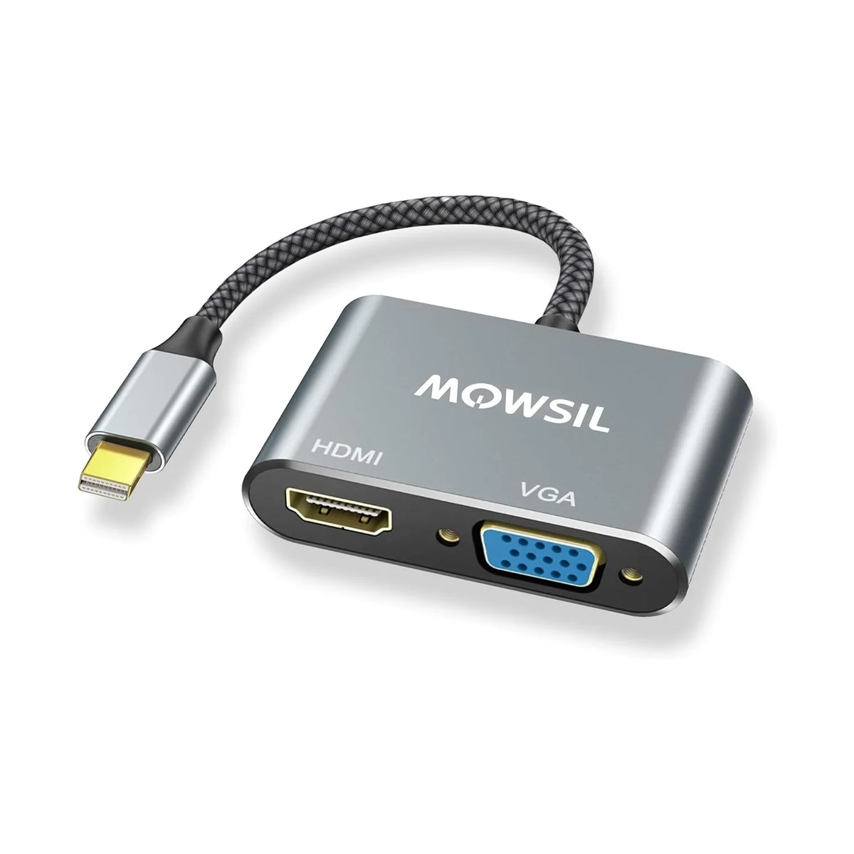 Mowsil Mini DisplayPort to HDMI and VGA Adapter – 4K HDMI, 1080p VGA, Gold-Plated Converter, Plug & Play
