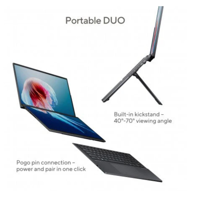 لابتوب أسوس زين بوك ديو UX8406MA-OLEDI7IG، معالج إنتل كور ألترا 7 155H، سعة تخزين 16 جيجابايت، ومحرك أقراص صلبة سعة 1 تيرابايت، وشاشة لمس 14 بوصة، ونظام تشغيل ويندوز 11 هوم