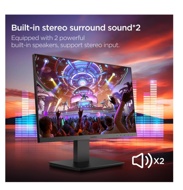 شاشة Koorui P02 مقاس 24 بوصة FHD Adpitive Sync للعناية بالعين وتعديل الإمالة المريح مع مكبرات صوت مدمجة