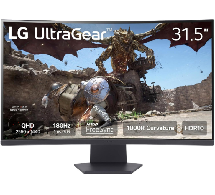 شاشة ألعاب منحنية LG 32GS60QC-B UltraGear QHD 1000R مقاس 32 بوصة، لون أسود