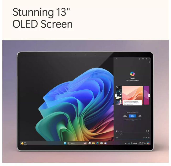 Microsoft Surface Pro 11 Snapdragon X Elite 13 inch Touch 16GB 1TB Storage Win 11 Home Platinum, ZIB-00001