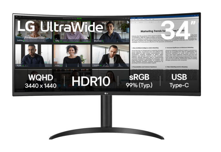 شاشة LG 34WR55QC-B فائقة الاتساع منحنية مقاس 34 بوصة