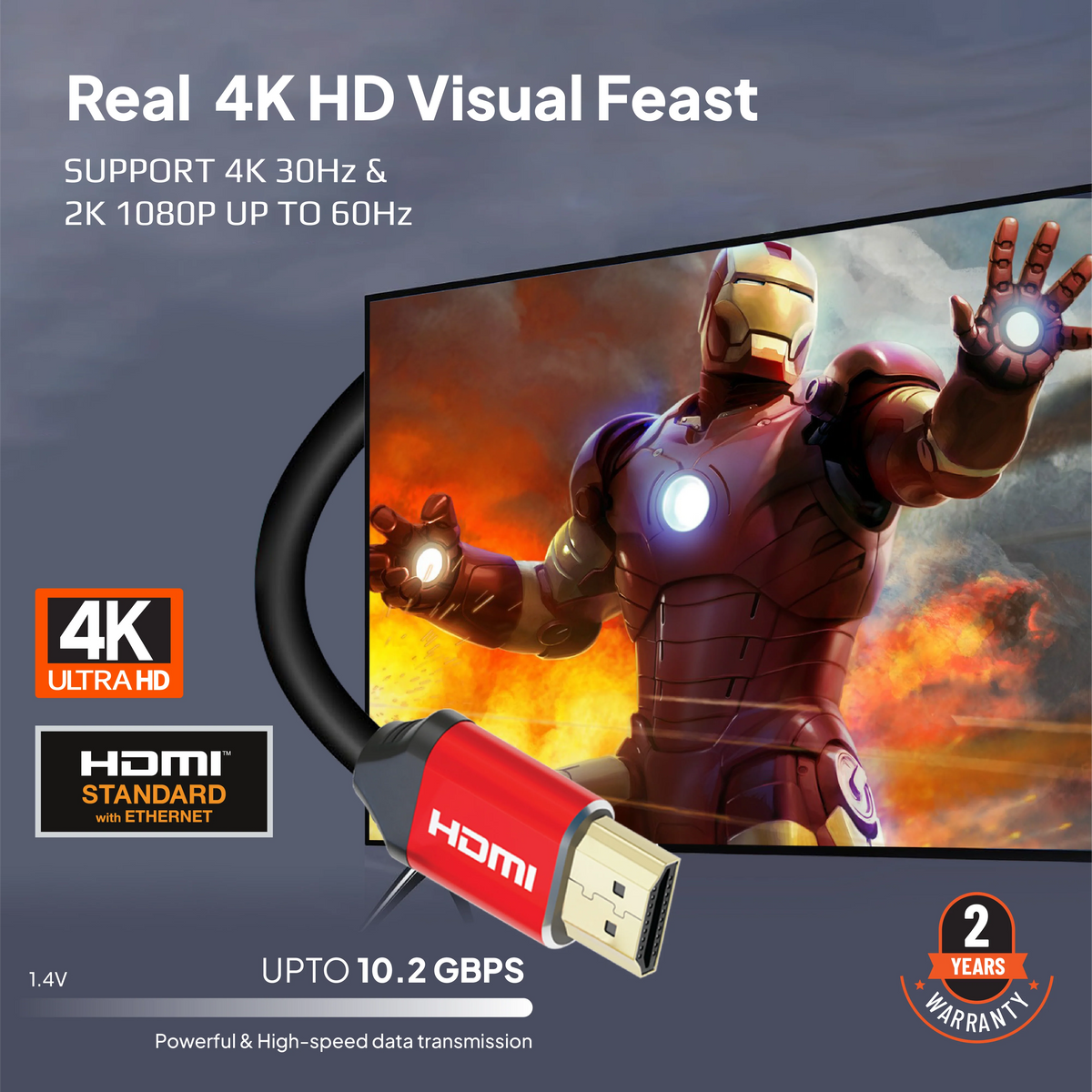 Mowsil HDMI 1.4 Cable | 4K@30Hz, 1080p@60Hz, 10.8Gbps High Speed, 3D, DTS:X, Gold-Plated | TV PC PS5 Monitor