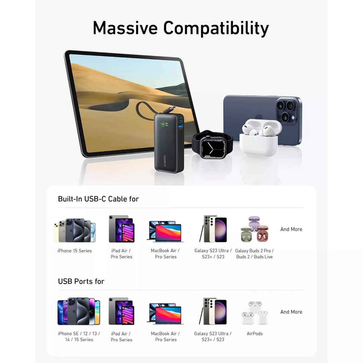 Anker Nano 10,000 mAh Power Bank with Built-in USB-C Cable