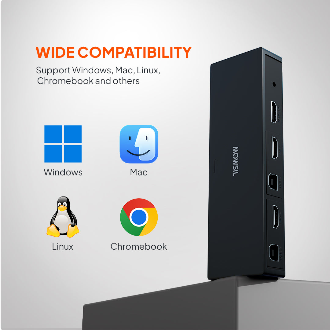 Mowsil HDMI KVM Switch 2 Port 4K@60Hz – Share USB Keyboard, Mouse & Monitor Between 2 PCs/Laptops