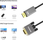 Mowsil DisplayPort to VGA Cable | 1080p@60Hz Full HD, Gold-Plated Connector, Aluminum Alloy Body | PC Monito