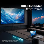 Mowsil HDMI KVM Extender over Cat6 Ethernet, 120M Long-Distance HDMI Transmission, USB-A & USB-C Keyboard & Mouse Sharing, IR Remote Control, One-to-Many Up to 253 Receivers