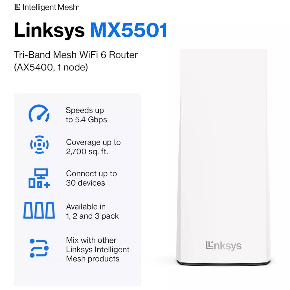 Linksys AX5400 Atlas Pro 6 Dual-Band Mesh Wi-Fi 6 Router System
