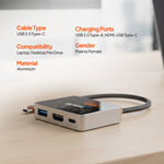 Mowsil USB-C to HDMI Multiport Adapter – 4K@60Hz, USB-A 5Gbps & 100W PD, Zinc Alloy 3-in-1 Dock for MacBook