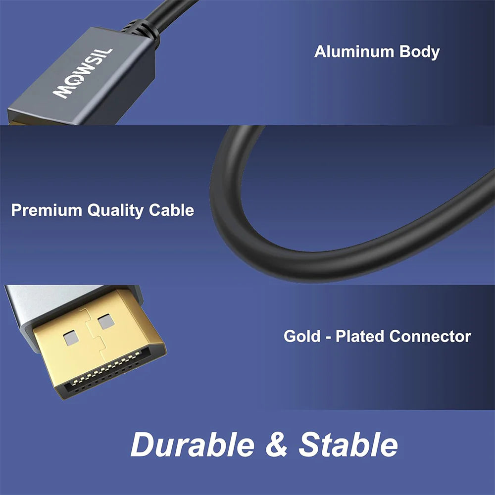Mowsil Mini DisplayPort to DisplayPort Cable – 4K@60Hz, Gold-Plated, High-Speed Mini DP to DP Cable for Mac & PC