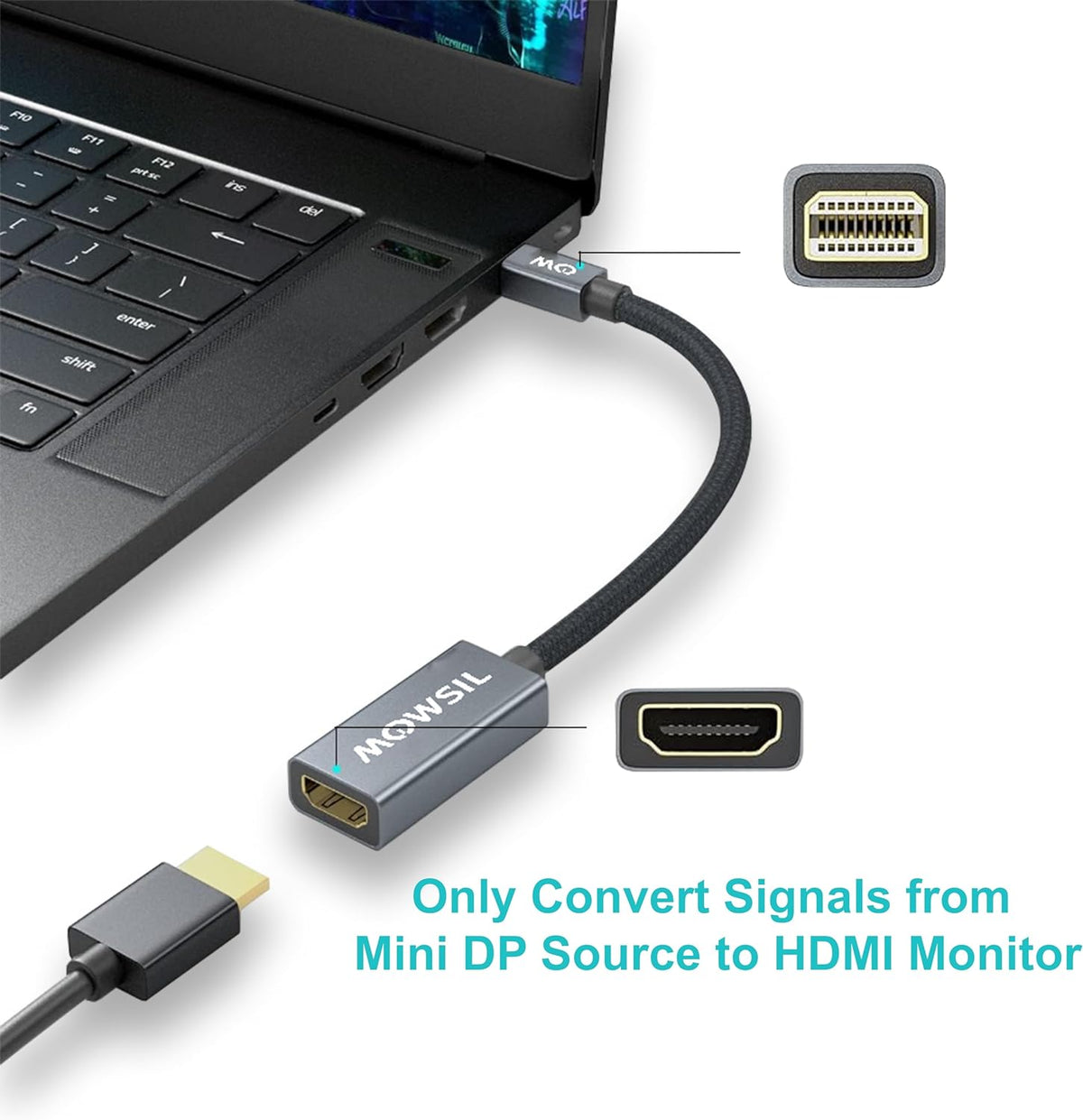 Mowsil Mini DisplayPort to HDMI Adapter – 4K@60Hz, Gold-Plated, Plug & Play for MacBook, PC & TV