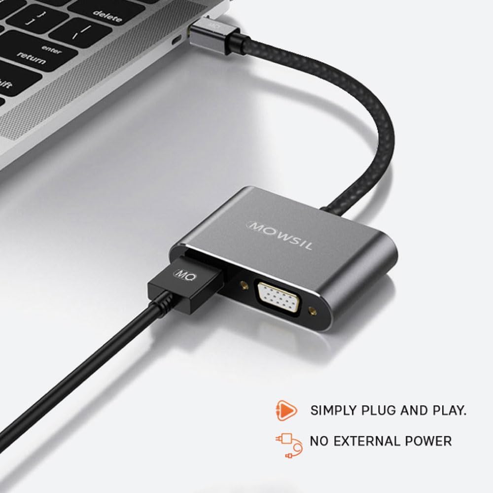 Mowsil Mini DisplayPort to HDMI and VGA Adapter – 4K HDMI, 1080p VGA, Gold-Plated Converter, Plug & Play