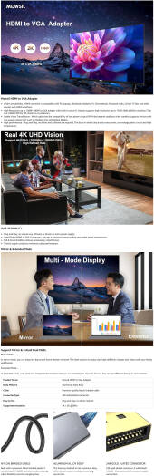 Mowsil HDMI to VGA Adapter | 1080p Full HD Plug & Play Converter for PC, Laptop, Projector & Monitor