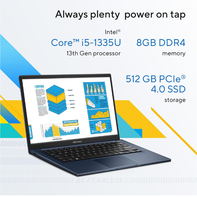 Asus VivoBook X1404VA-NK114W Intel Core I5 1335U 8GB 512GB SSD 14 Inch Full HD Windows 11 Home, Blue Laptop