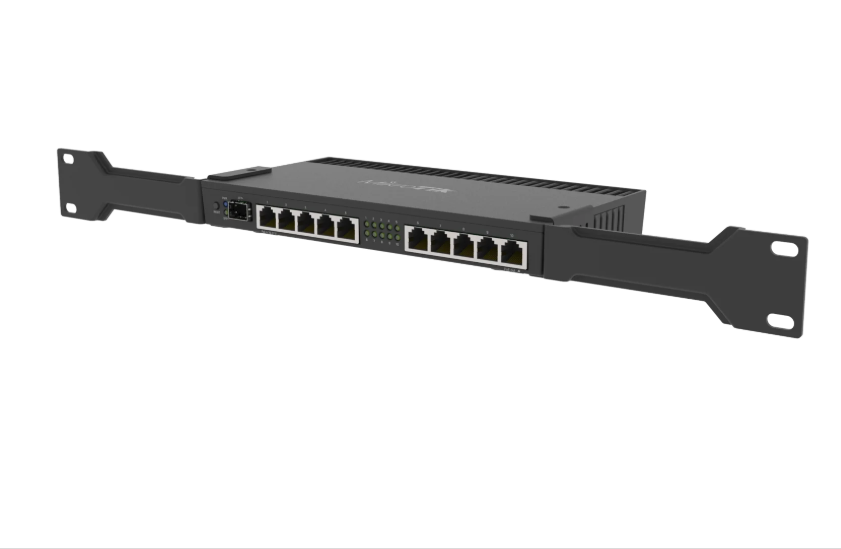 جهاز توجيه MikroTik Gigabit 1SFP+ رباعي النواة، 10 منافذ، مثبت على الرف، RB4011iGS+RM