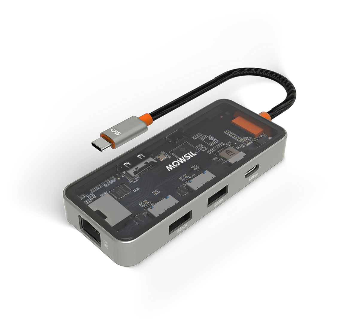 Mowsil 6-in-1 USB-C Hub Docking Station | 4K@60Hz HDMI, 100W PD, RJ45, 2×USB 3.0 & USB-C Data | MacBook iPad